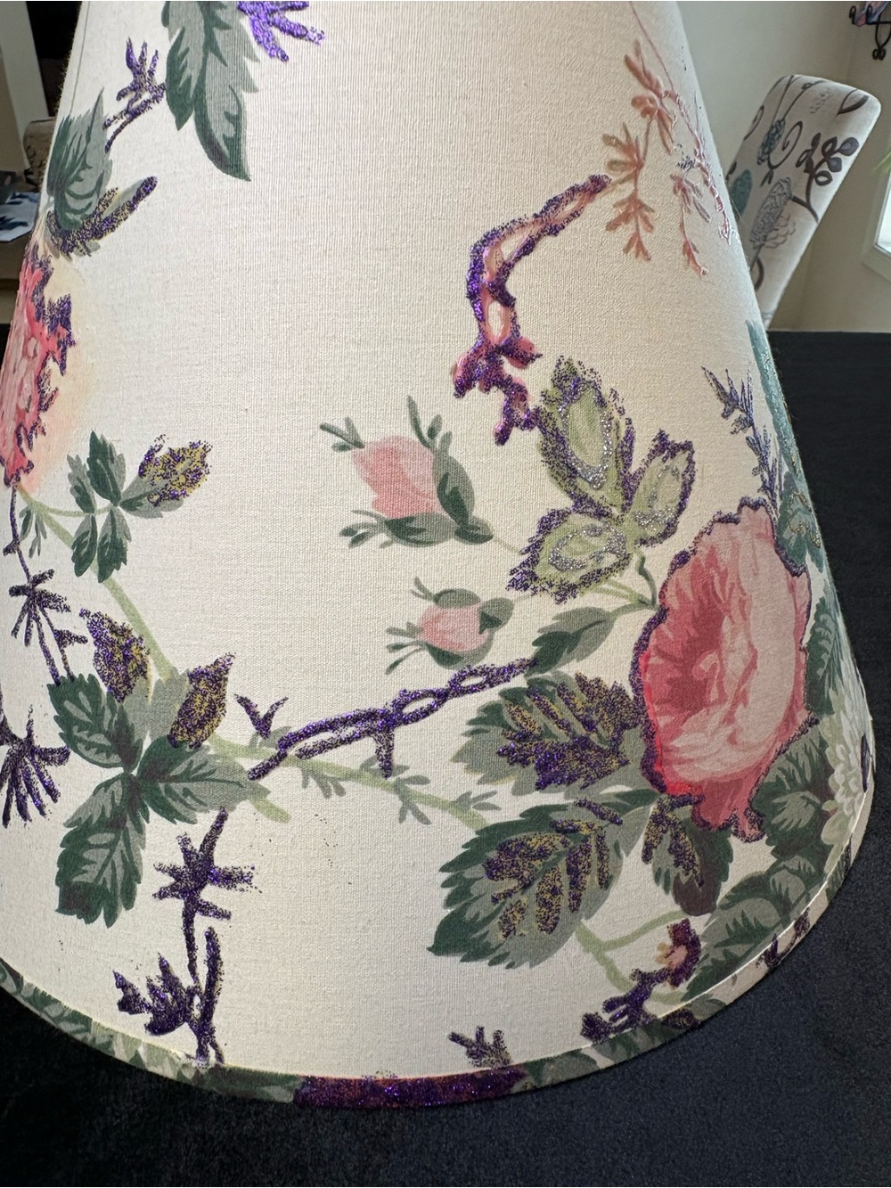 Handmade Floral Lampshade With White Fabric Base And Pink Rose Patterns - Picture 2 of 9
